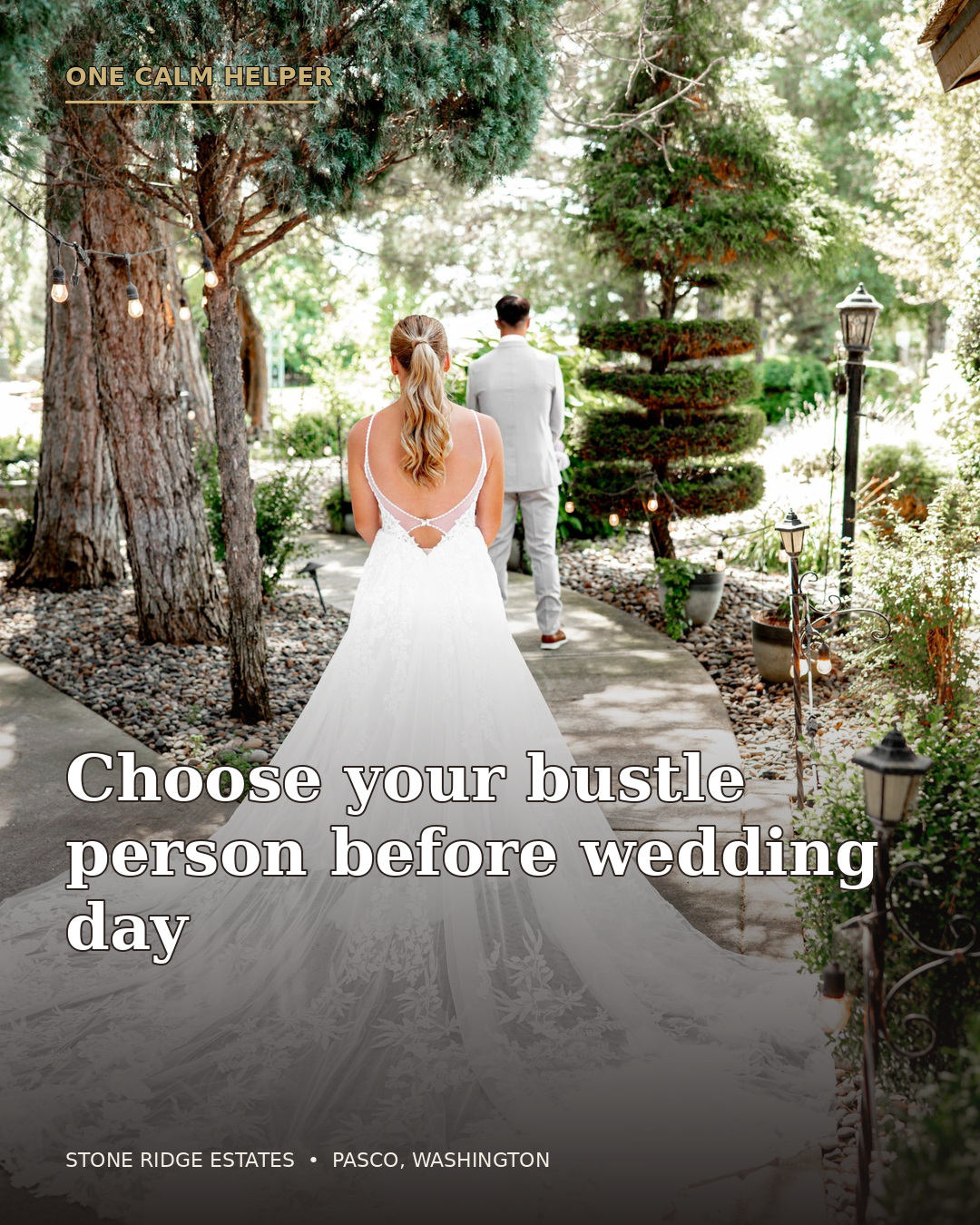 Real wedding at Stone Ridge Estates featured in The 10-Minute Wedding Dress Bustle Plan That Protects Your Reception Timeline