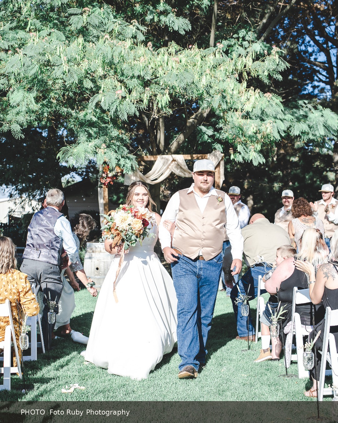 Real wedding at Stone Ridge Estates featured in How to Build a Wedding-Day Cheer Section That Supports Both Partners