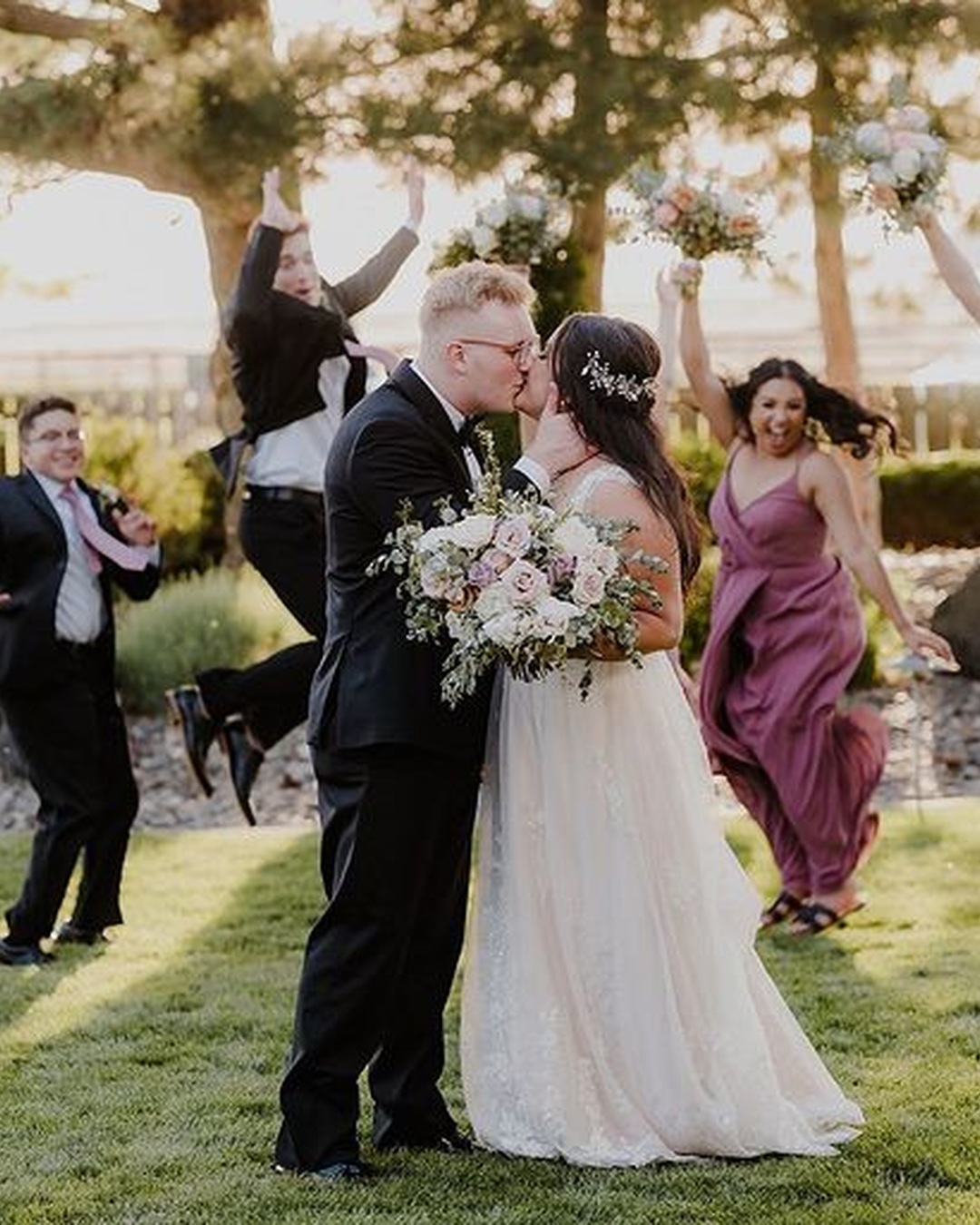 Real wedding at Stone Ridge Estates featured in How to Build a Wedding-Day Cheer Section That Supports Both Partners